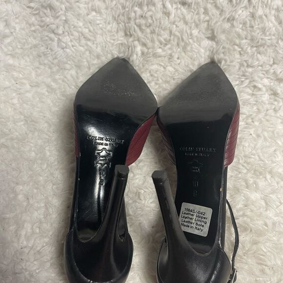 Colin Stuart leather Black and Burgundy T strap heels pointed toe SZ10B - Picture 6 of 8